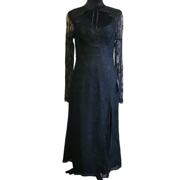 NEW Lulus Desirably Dramatic Black Lace Dress Womens L MIDI Whimsigoth Witchy - Picture 3 of 15